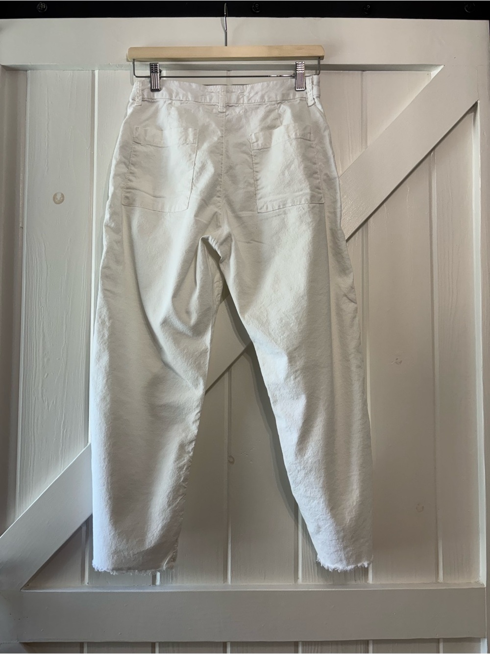 Frank & Eileen Kinsale Hualalai White Cotton Flax Blend Pants Raw Hem Resort 6 - Picture 3 of 8